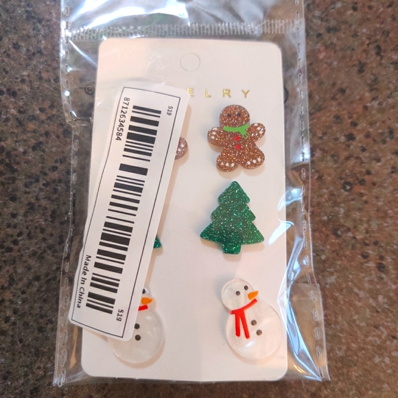 Gingerbread earrings 3 pair set Christmas Tree Snowman Holiday Jewelry NWT - Picture 6 of 8